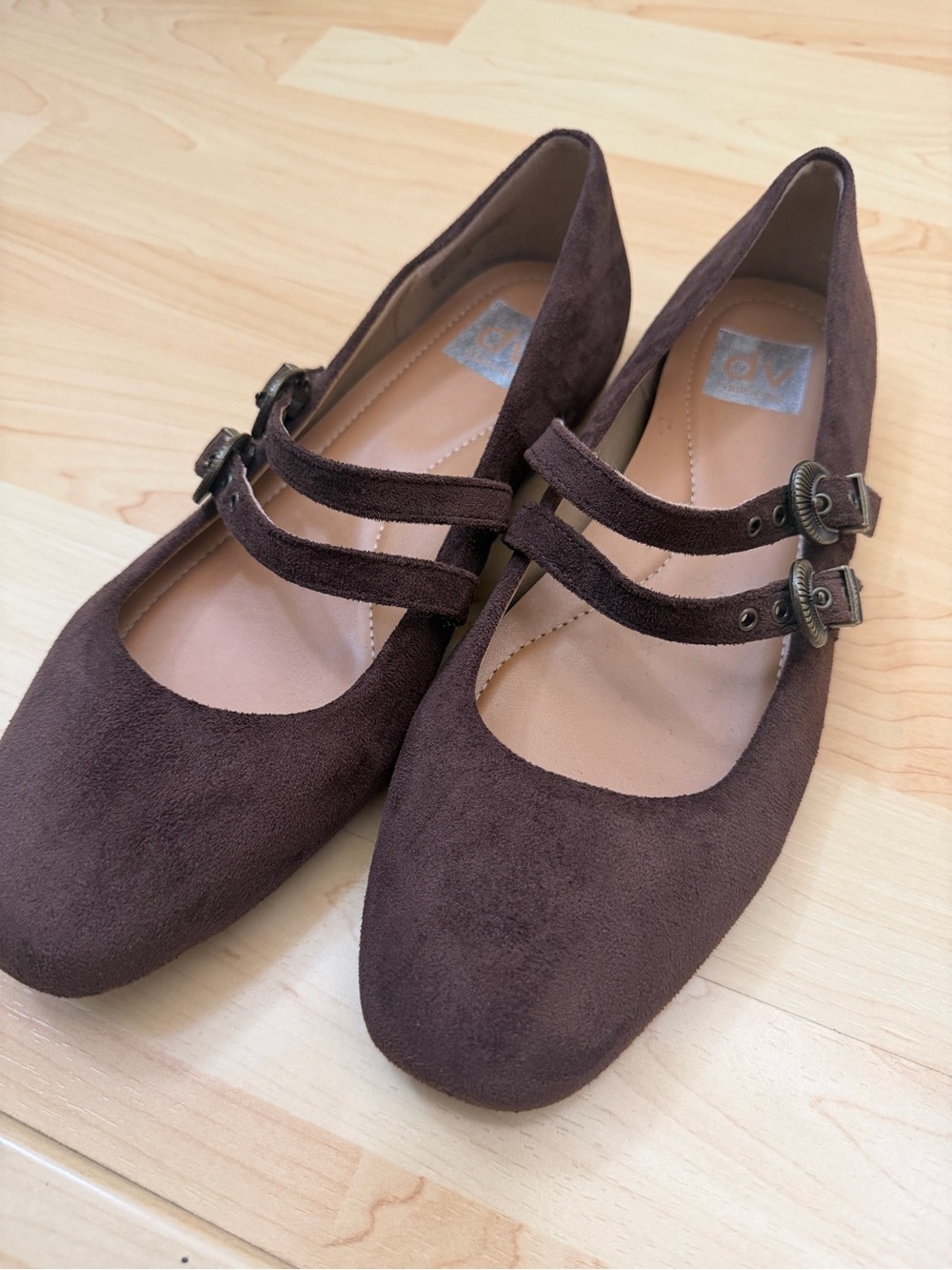 DV by Dolce Vita Brown Suede Double-Strap Mary Jane Flats Ballet Flats